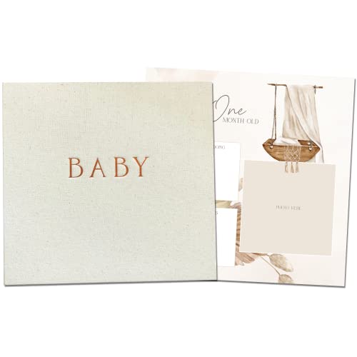 Peachly Unisex Baby Memory Book | Minimalist Baby First Year Keepsake for Milestones | Baby Books First Year Memory Book | Simple Baby Scrapbook for Boy Girl Milestones | Natural Linen - Haven