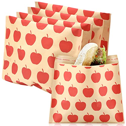 100 Pcs Sandwich Bags Sealable Paper Lunch Bags Paper Sandwich Bags Paper Storage Bags Kids Paper Snack Bags Burger Wrappers for Candies, Cookies, Goodies, Chocolates, Desserts (Fruit Patterns)