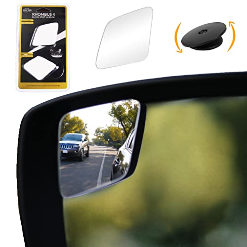 "Rhombus 4000" Car Blind Spot Mirror by Safe View Company - Change Lanes w Confidence, Frameless HD Convex Glass, Seamlessly Contours to Rear View Side Mirrors, Peel & Stick (2Pack)