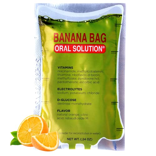 Banana Bag Oral Solution: Sweet Orange Electrolyte & Vitamin Powder Packet for Reconstitution in Water to Drink, Pack of 30