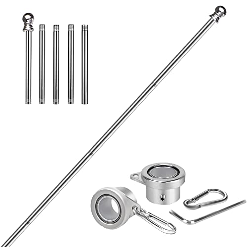 evertoco 6FT Stainless Steel Flag Pole, Tangle Free Flag Poles for 3x5 Flags, Rust Free Flag Pole Kit, Outdoor Flag Pole for House Yard Garden, 1inch Diameter Flagpole with Aluminum Alloy Rings