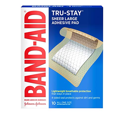 Band-Aid Brand Tru-Stay Adhesive Pads, Large Sterile Bandages for Wound Care, Large Size, 10 ct