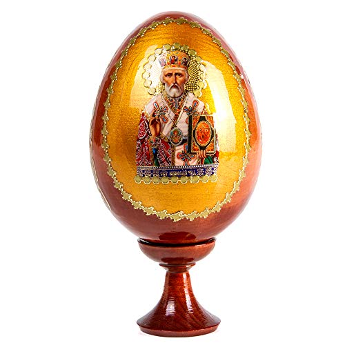 Books.And.More Saint Nicholas Medium Easter Icon Wooden Russian Egg