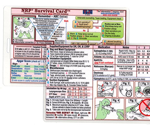 NRP (Neonatal Resuscitation Program) SURVIVAL CARD Quick Reference Guide (Large 3.5 x 5.5 inches - index card or pocket size) - Laminated/hole punched - lastest updates, 2020 guidelines, copyright 2022