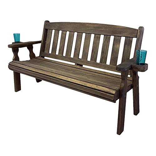 CAF Amish Heavy Duty 800 Lb Mission Pressure Treated Garden Bench with Cupholders (5 Foot, Dark Walnut Stain)