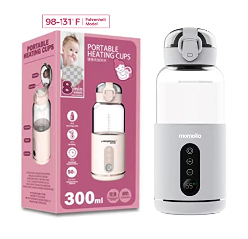 MOMOLIA Portable Water Warmer for Formula, Breastmilk, Precise Temp Control, 10 oz. Rechargeable, Wireless Bottle Warmer for Car, Travel, Outdoor, Battery Powered(White)