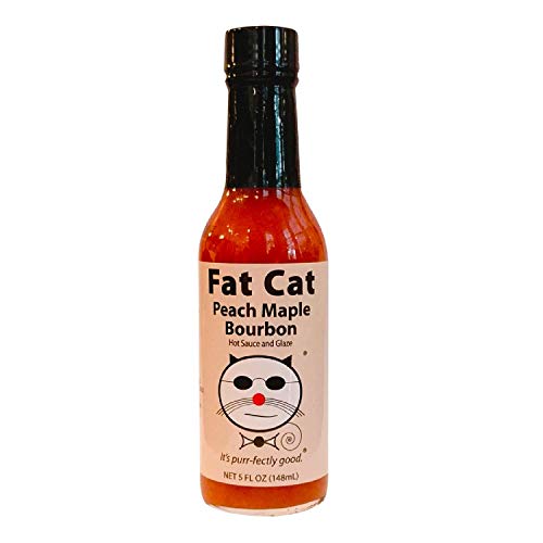 Peach Maple Bourbon Natural Hot Sauce & Glaze by Fat Cat Gourmet | Sweet Savory Southern Flavor | Mild Heat | For Seafood, Chicken, Pork, Cheeses & More | Gluten Free, Vegan & Keto Friendly | 1 Bottle