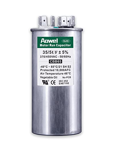 Aowel 35/5uF MDF 370V to 440V CBB65 Dual Run Round Start Capacitor for HVAC, Air Conditioners, AC Motor or Fan Start