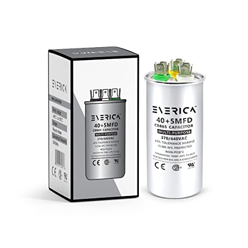 EVERICA 40+5 uF 40/5 MFD 6% 370V/440VAC CBB65 HVAC Dual Run Circular Start 40/5 440v Capacitor for AC Air Conditioning Run Capacitor Motor Run Fan Start or Condenser Straight