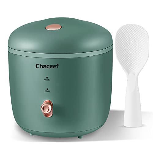 CHACEEF Mini Rice Cooker 2-Cups Uncooked, 1.2L Small Rice Cooker with Non-stick Pot, Mini Rice Maker with One Touch & Keep Warm Function, Food Steamer, Green