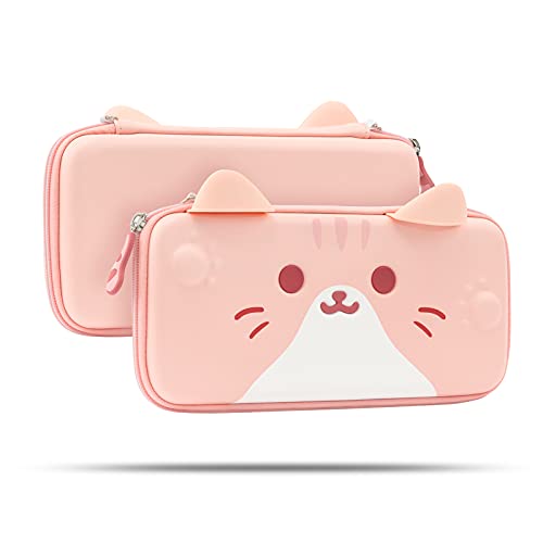 GeekShare Cat Ears Carry Case Compatible with Nintendo Switch/Switch OLED - Portable Hardshell Slim Travel Carrying Case fit Switch Console & Game Accessories (Pink, Small)