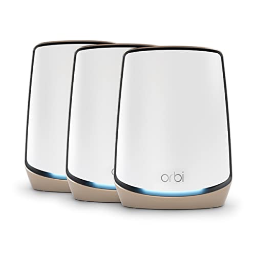 NETGEAR Orbi Tri-Band WiFi 6 Mesh System (RBK863S)  Router with 2 Satellite Extenders, Coverage up to 8,000 sq. ft, 100 Devices, 10 Gig Internet Port, Armor Subscription, AX6000(Up to 6Gbps)