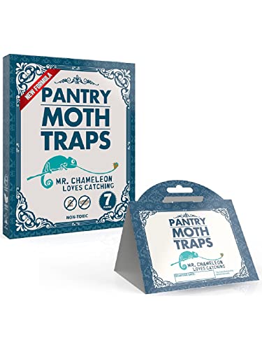 Mr.Chameleon Pantry Moth Traps for House to Get Rid of Meal Moths - 7 Pack Special Space-Saving Design Traps - Moth Killer Indoor with Premium Pheromones in Your Kitchen