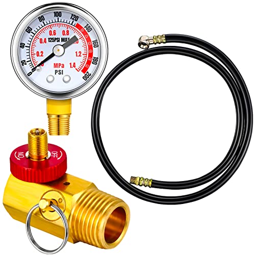 Air Tank Repair Kit Including Safety Valve, 0-200 PSI Pressure Gauge and 4 Feet Air Tank Hose Assembly Kit for Portable Carry Tank (3 Pcs)