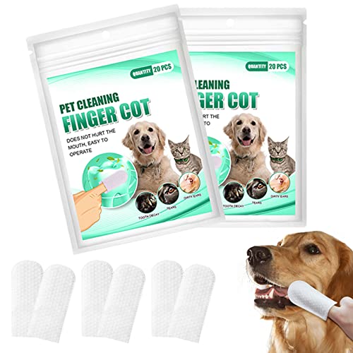 Teeth Cleaning Wipes for Dogs & Cats, Pet Dental Fingers Wipes, Dental Care Finger Wipes for Dogs, Oral Cleansing Teeth Wipes Pads for Dogs, for Teeth/Ear/Eye Cleaning, Optimize Oral Health, 40Pcs