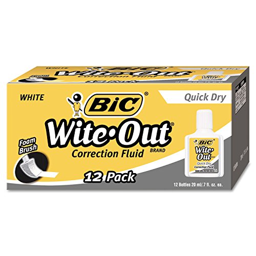 BIC Wofqd12we Wite-Out Quick Dry Correction Fluid, 20 Ml Bottle, White, 1/Dozen