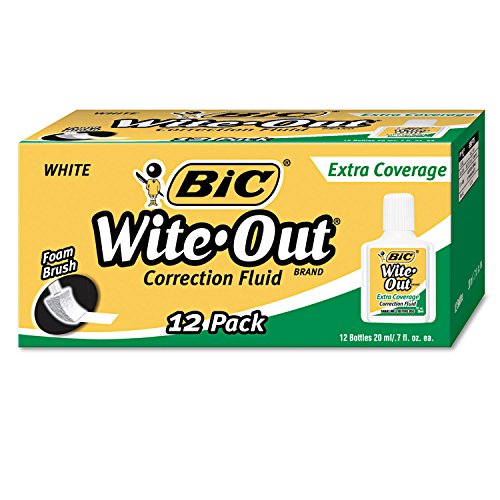 BIC Wofec12we Wite-Out Extra Coverage Correction Fluid, 20 Ml Bottle, White, 1/Dozen (Bicwofec12we)
