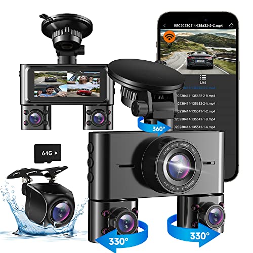 HUPEJOS V7 360 2K Dash Cam,4 Channel Camera FHD 1080P*4 Front,Left, Right, and Waterproof Rear with WiFi,1440P Front+Inside 1080P*2 Dash Camera for Car,Night Vision, Free 64GB Card,24Hrs Parking Mode