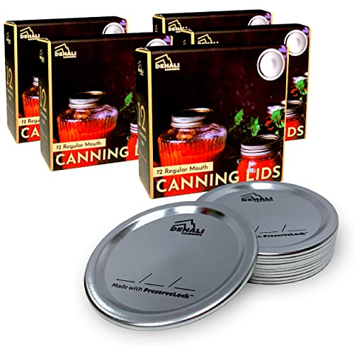 Denali Canning Lids | 24-Month Seals with PreserveLock | Fits standard Mason Jars | a USA Company (Regular Mouth, 5 Packs)