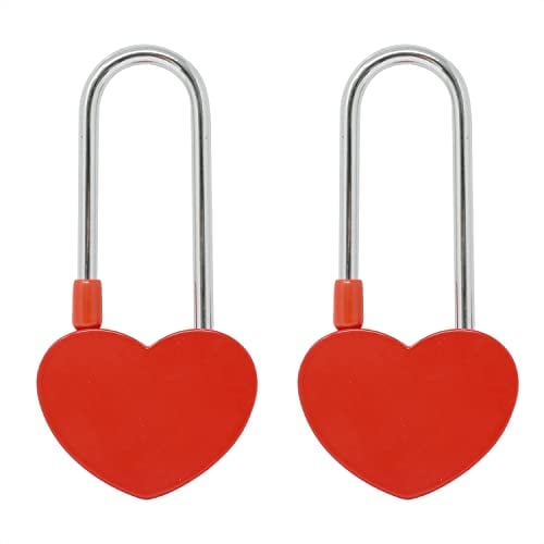 Honbay 2PCS Love Lock Without Key, Red Heart Padlock, Alloy Steel Heart Lock, Wish Lock, Romantic Padlock, Everlasting Love for Lovers