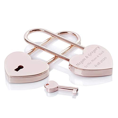 Personalized Rose Gold Heart Shaped Love Padlock Engraved Free Lock with Functional Key Custom Engraving - Ships from USA