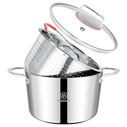 MMCOOK 6qt Stainless Steel Pot, Pots and Pans, Sauce Pan, Stainless Steel Pan, Cooking Pot with Strainer Lid, Stock Pot, Pasta Pot, Cooking Pan, Large Soup Pot, Saucepan, Stainless Steel Pots