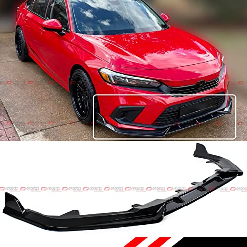 JDM 3PC Style Painted Gloss Black Pearl Front Bumper Lip Splitter Kit Compatible for 2022 2023 Honda Civic EX LX Si Touring Sport Hatchback Sedan All Models