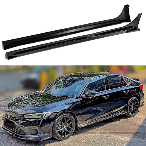 MC Style JDM FE180 Painted Full Gloss Black Side Skirt Extension Compatible for 2022 2023 Honda Civic EX LX Si Touring Sport Hatchback Sedan All Models