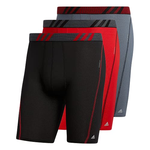 adidas Men's Sport Performance Mesh Long Boxer Brief Underwear (3-Pack), Black/Scarlet Red/Onix Grey, XX-Large