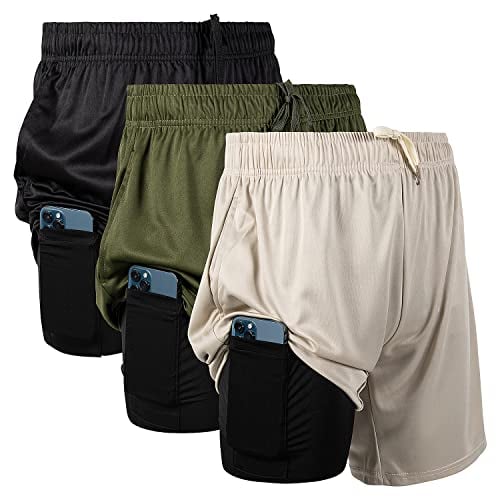 Ultra Performance 3 Pack Mens 2 in 1 Athletic Running Shorts 7 inch Inseam Workout Gym Compression Shorts for Men