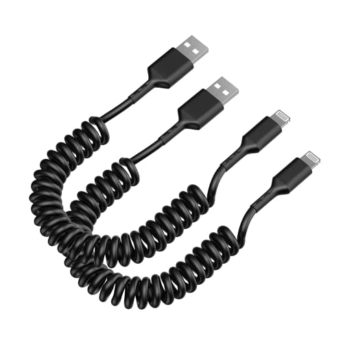 Retractable Charging Cable for Car,Coiled Lightning Cable for Carplay, 2 Pack[Apple MFi Certified]Short Fast iPhone Coiled Car Charging for iPhone 14/13/12/11/Pro Max/XS MAX/XR/XS/8/iPad/iPod/CarPlay