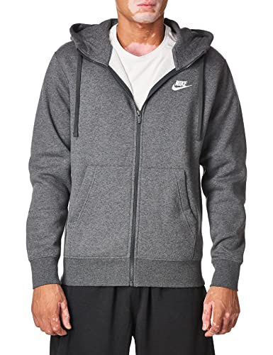 Nike Men's Sportswear Club Fleece Full Zip Hoodie, Fleece Zip-Up Hoodie Men, Charcoal Heather/Anthracite/White, S