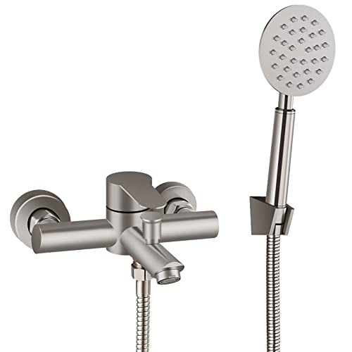 Brushed Nickel Bathtub Faucet Wall Mount Only SUS304 Stainless Steel Bathroom Tub Filler with Handheld Sprayer Shower Mixer Taps with 59 Inch Hose Single Handle Commercial