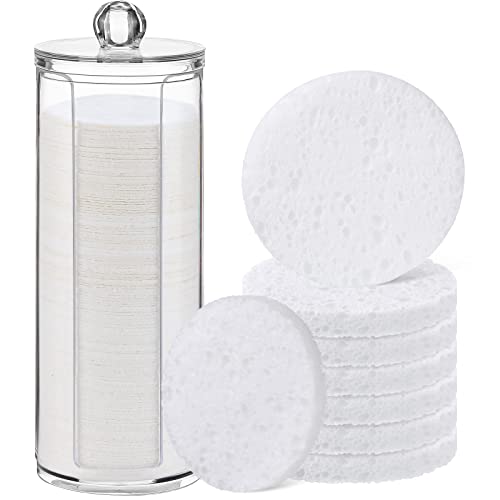 120pcs Compressed Facial Sponges Natural Face Exfoliator Disposable Face Sponges for Cleansing Round Soft Facial Scrubber Pads with Storage Container for Makeup Removal Esthetician Travel (White)