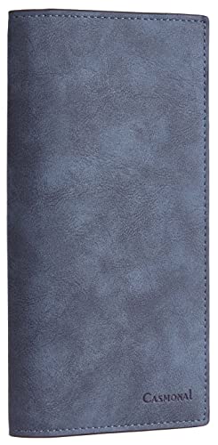 CASMONAL Vegan Leather Checkbook Cover For Men & Women Checkbook Holder Wallet RFID Blocking(Deep Blue)