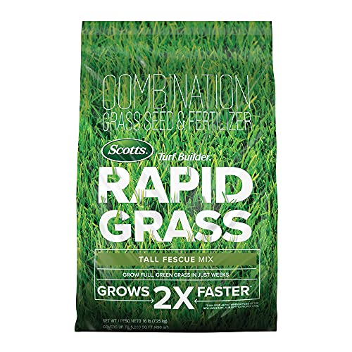 Scotts Turf Builder Rapid Grass Tall Fescue Mix, Combination Seed and Fertilizer, Grows Green Grass in Just Weeks, 16 lbs.