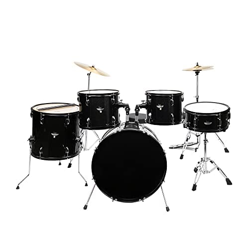 Ktaxon 5-Piece Adult Drum Set, 22 Inch Full-Size Drums Kit with Cymbal Stands, Hi-hat Stand, Sticks, Drum Pedal, Stool & Floor Tom for Beginner Teens Student (Black)