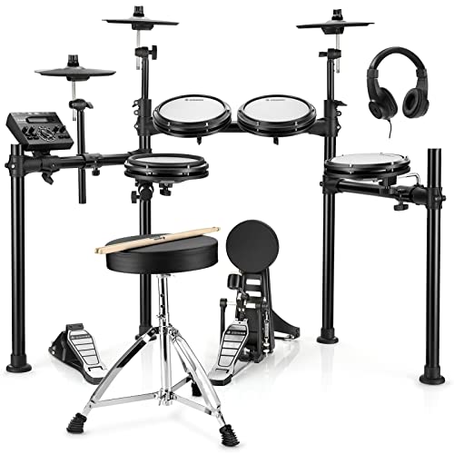 Donner DED-200 Electric Drum Sets, Electric Drum Kits with Quiet Mesh Drum Pads, 2 Cymbals w/Choke, 31 Kits and 450+ Sounds, Throne, Headphones, Sticks, USB MIDI, Melodics Lessons (5 Pads, 3 Cymbals)