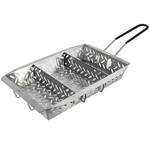 Proud Grill UltraVersatile Stainless Steel Grill Basket - Large BBQ Grill Basket for Grilling Vegetables, has a detachable handle and movable dividers. Perfect Grill Accessory for grilling veggies, fish and meat on outdoor grill.