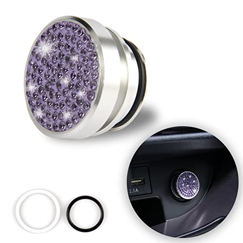 Amiss Bling Car Cigarette Lighter Plug Cover, Automotive Dustproof Plug, Crystal Car Interior Decoration Compatible with Most Vehicles - Purple