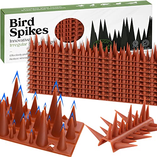 NiHome Bird Spikes 10 Pack 13.1 Ft Outside Deterrent Spikes for Pigeons and Other Small Birds Raccoon Squirrel Cat with 3 Length Spikes,Plastic Fence Anti Bird Spikes for Yard Roof & Railing, Red