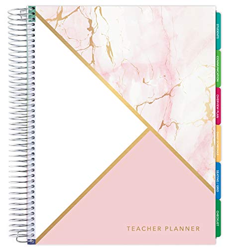 Elan Publishing Company DELUXE Undated Teacher Planner: 8.5x11 Includes 7 Periods, Page Tabs, Bookmark, Planning Stickers, Pocket Folder Daily Weekly Monthly Planner Yearly Agenda (Pink Marble)