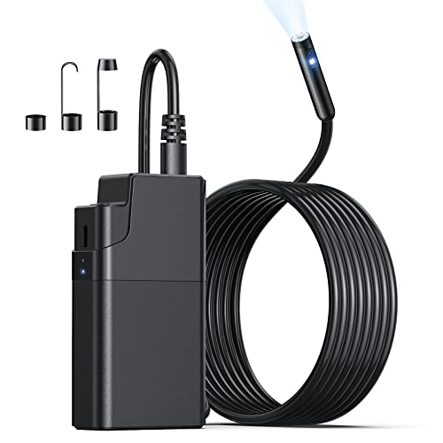 Wireless Endoscope, 2560P HD WiFi Borescope with Dual Lens, IP67 Waterproof Endoscope Camera with Light, Inspection Camera with 9 LED Lights for Android and iOS Smartphone, 16.4FT
