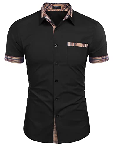 COOFANDY Men's Button Up Shirts Short Sleeve Business Casual Dress Shirts for Men Black