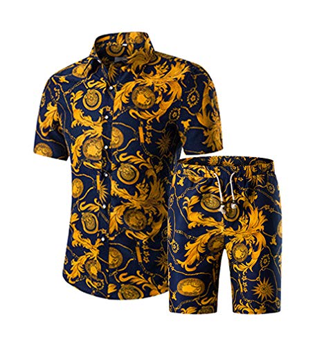 Litteking Men's 2 Piece Tracksuits Floral Hawaiian Sweat Suit Casual Short Sleeve Shirt and Shorts Suit Set Sports Outfit Style 2 XL