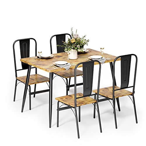 Gizoon 46" Kitchen Table and Chairs for 4 with 1.2" Thick Board, 5-Piece Home Dining Table Set for 4 for Small Space, Apt, Heavy-Duty, Retro