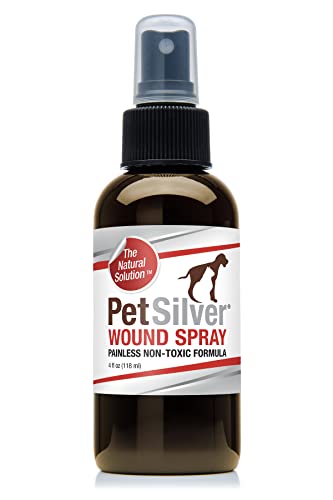 PetSilver Wound & Skin Spray with Chelated Silver, Made in USA, Vet Formulated, All Natural Pain Free Formula, Relief for Hot Spots, Wounds, Rashes and Various Skin Issues, 4 fl oz