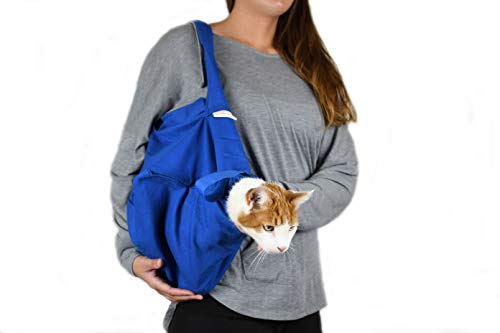 Cat-in-The-Bag Cozy Comfort Carrier Large Cobalt Blue Cat Bag Pet Carrier for Grooming, Vet Visits, Medication Administration, Dental Care, Bathing, Nail Trimming and Car Travel