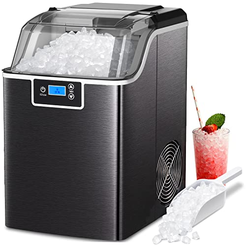 ZAFRO Nugget Ice Makers Countertop with Soft & Chewable Pellet Ice Portable Self-Cleaning Compact Ice Machine 44Lbs/24H with Ice Scoop and Basket Suitable for Home/Kitchen/Office/Bar/Party