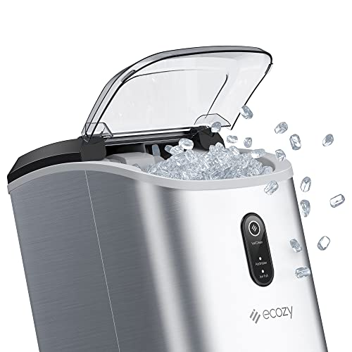 ecozy Nugget Ice Maker Countertop - Chewable Pellet Ice in 5 Minutes, 33 lbs Daily Output, Stainless Steel Housing, Self-Cleaning Ice Machine with Ice Bags for Parties, Kitchen, Bar, Office
